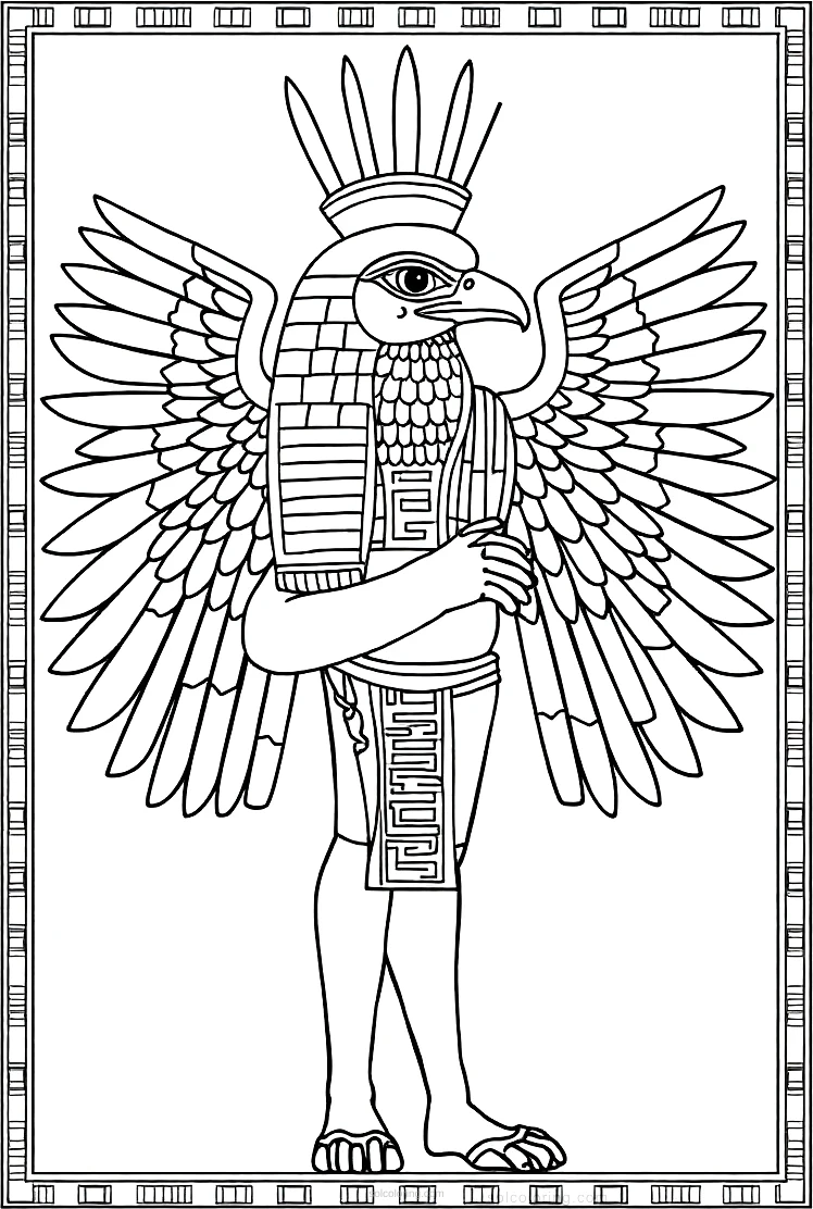 Egyptian God Horus with Falcon Head coloring page for kids