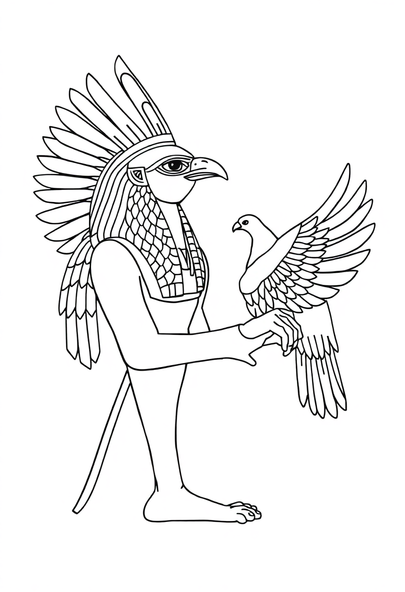 Egyptian God Horus with Falcon Head coloring page, free printable