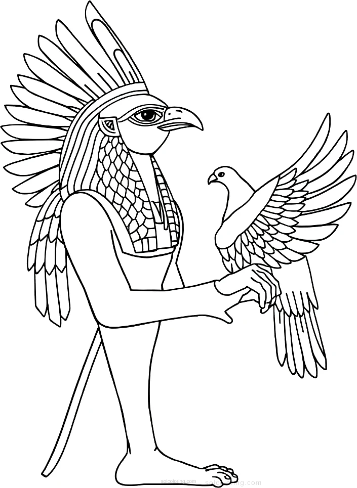 Egyptian God Horus with Falcon Head coloring page for kids
