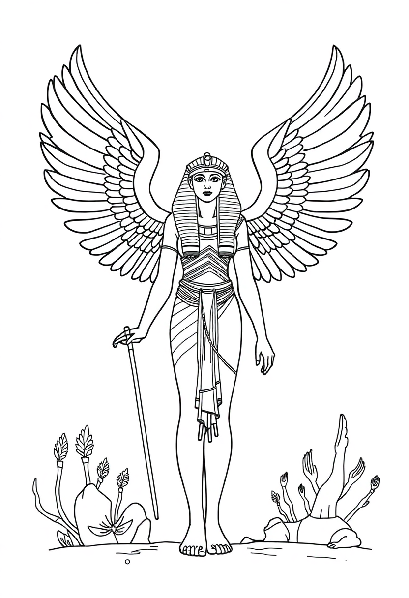 Egyptian Goddess Isis with Wings coloring page, free printable