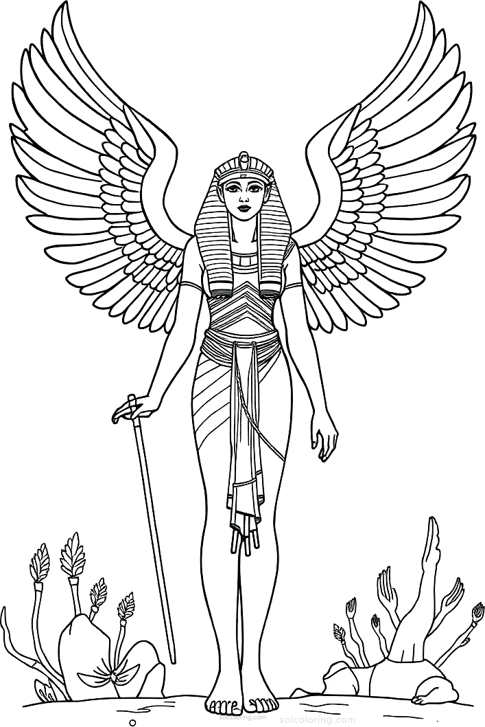 Egyptian Goddess Isis with Wings coloring page for kids