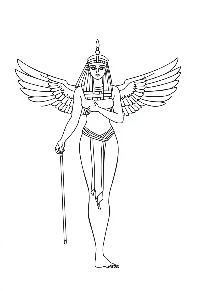 Egyptian Goddess Isis with Wings coloring page, free printable