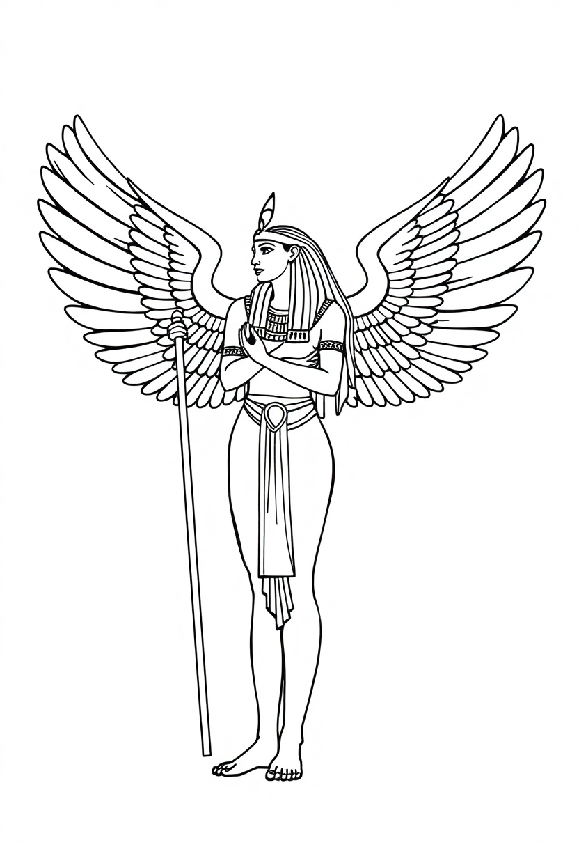 Egyptian Goddess Isis with Wings coloring page, free printable