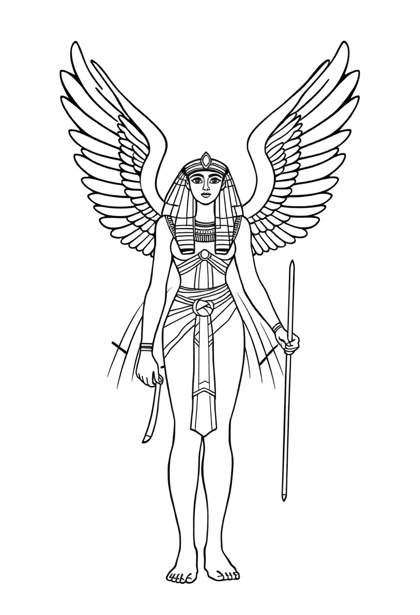 Egyptian Goddess Isis with Wings coloring page, free printable