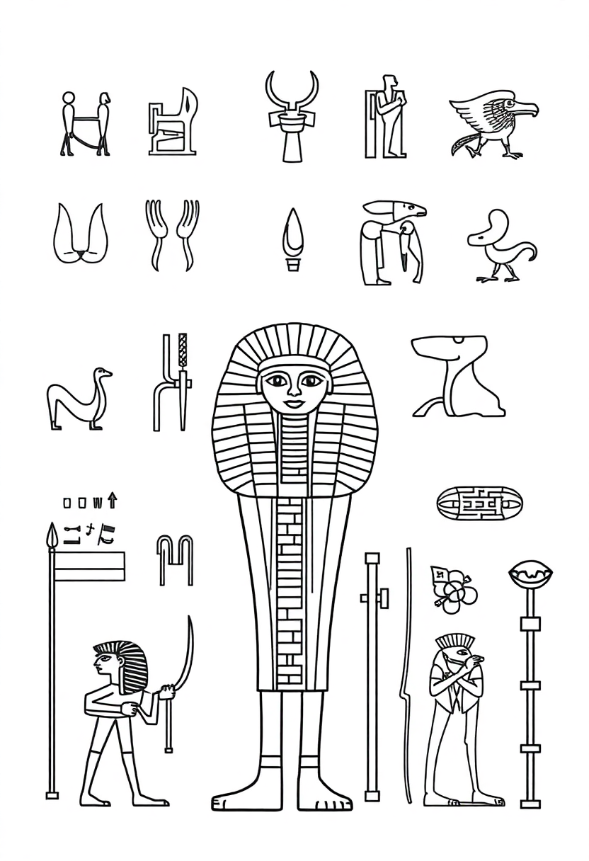 Egyptian Hieroglyphics and Symbols coloring page, free printable