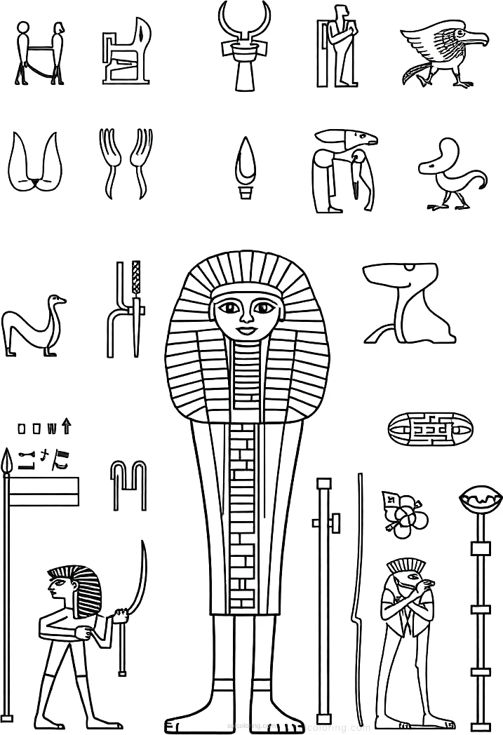 Egyptian Hieroglyphics and Symbols coloring page for kids
