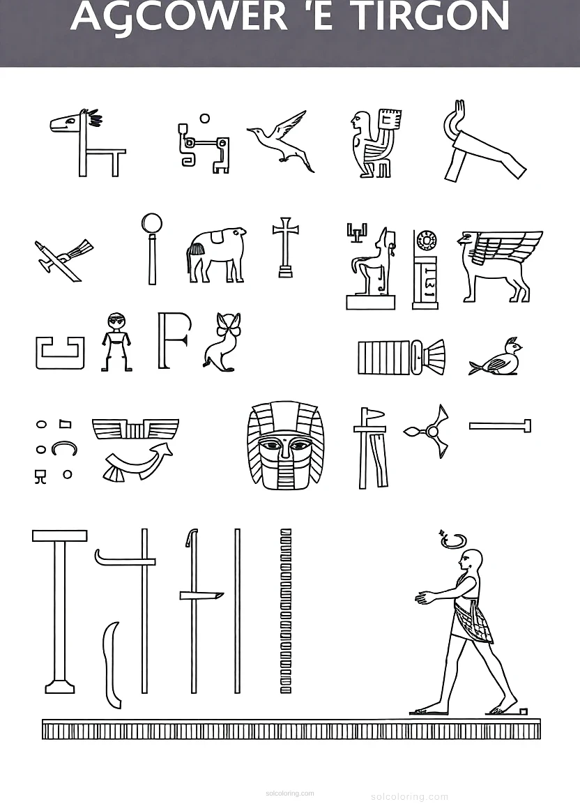 Egyptian Hieroglyphics and Symbols coloring page for kids