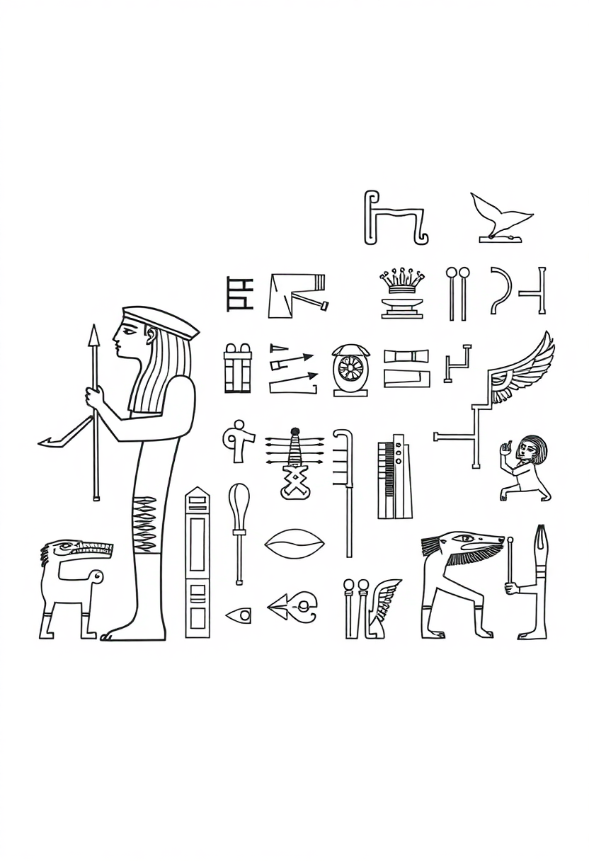 Egyptian Hieroglyphics and Symbols coloring page, free printable