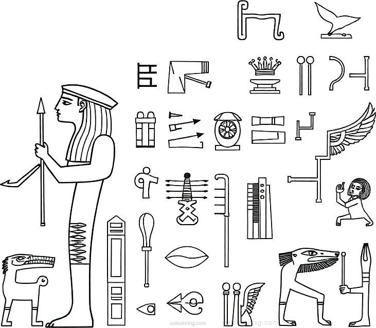 Egyptian Hieroglyphics and Symbols coloring page for kids