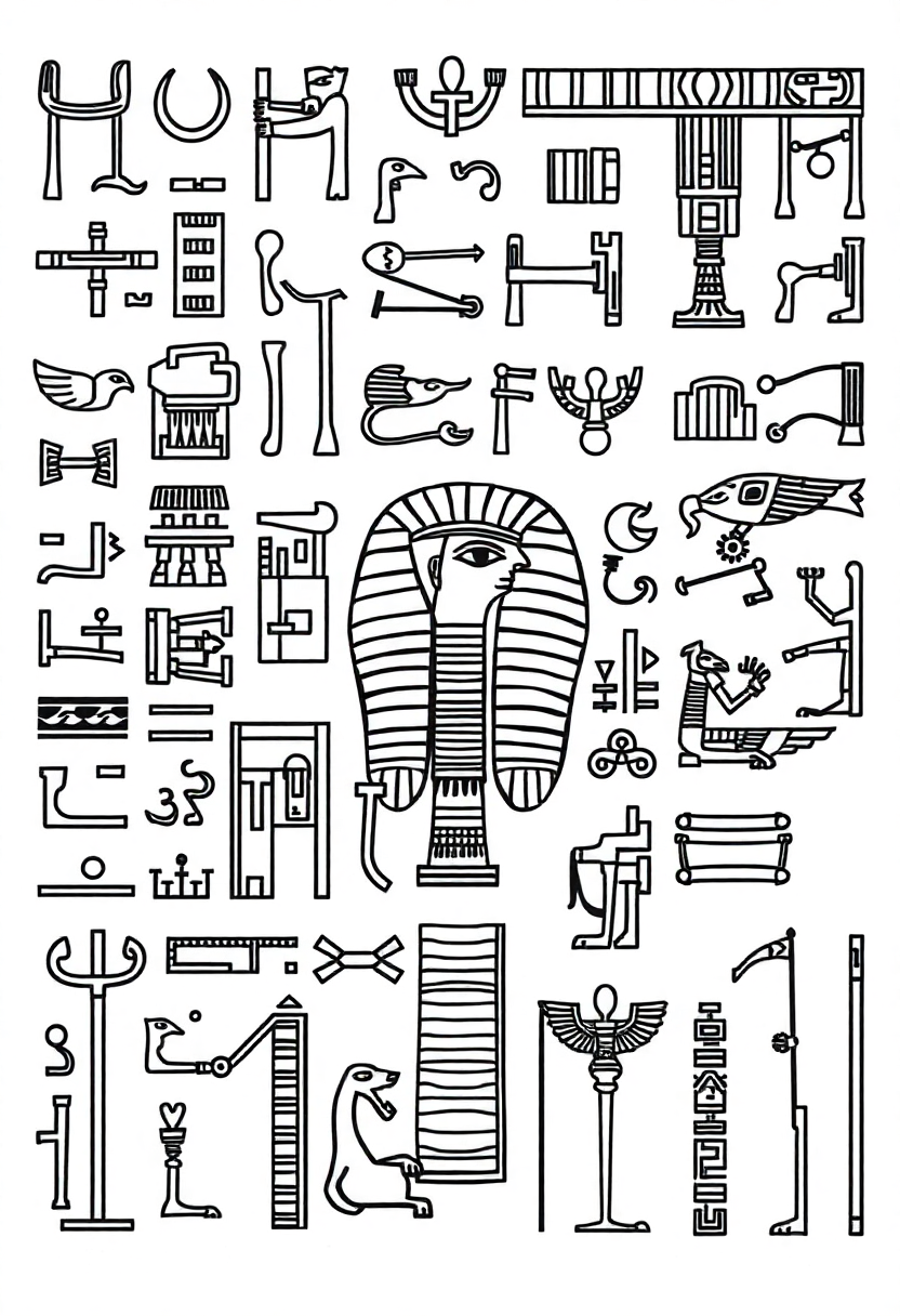 Egyptian Hieroglyphics and Symbols coloring page, free printable