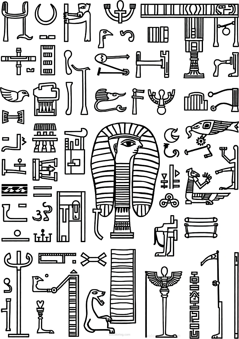 Egyptian Hieroglyphics and Symbols coloring page for kids