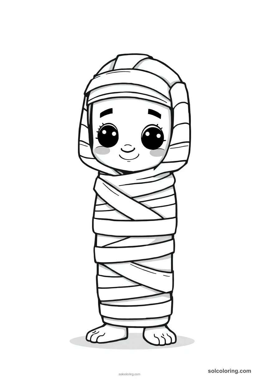 Cute Cartoon Egyptian Mummy Wrapped in Linen cute cartoon coloring page for kids