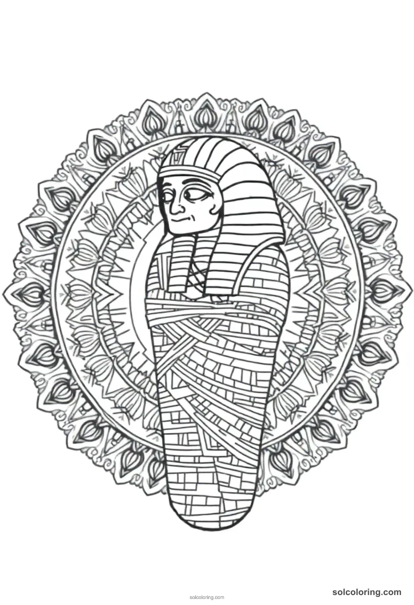 Mandala Egyptian Mummy Wrapped in Linen mandala coloring page for kids