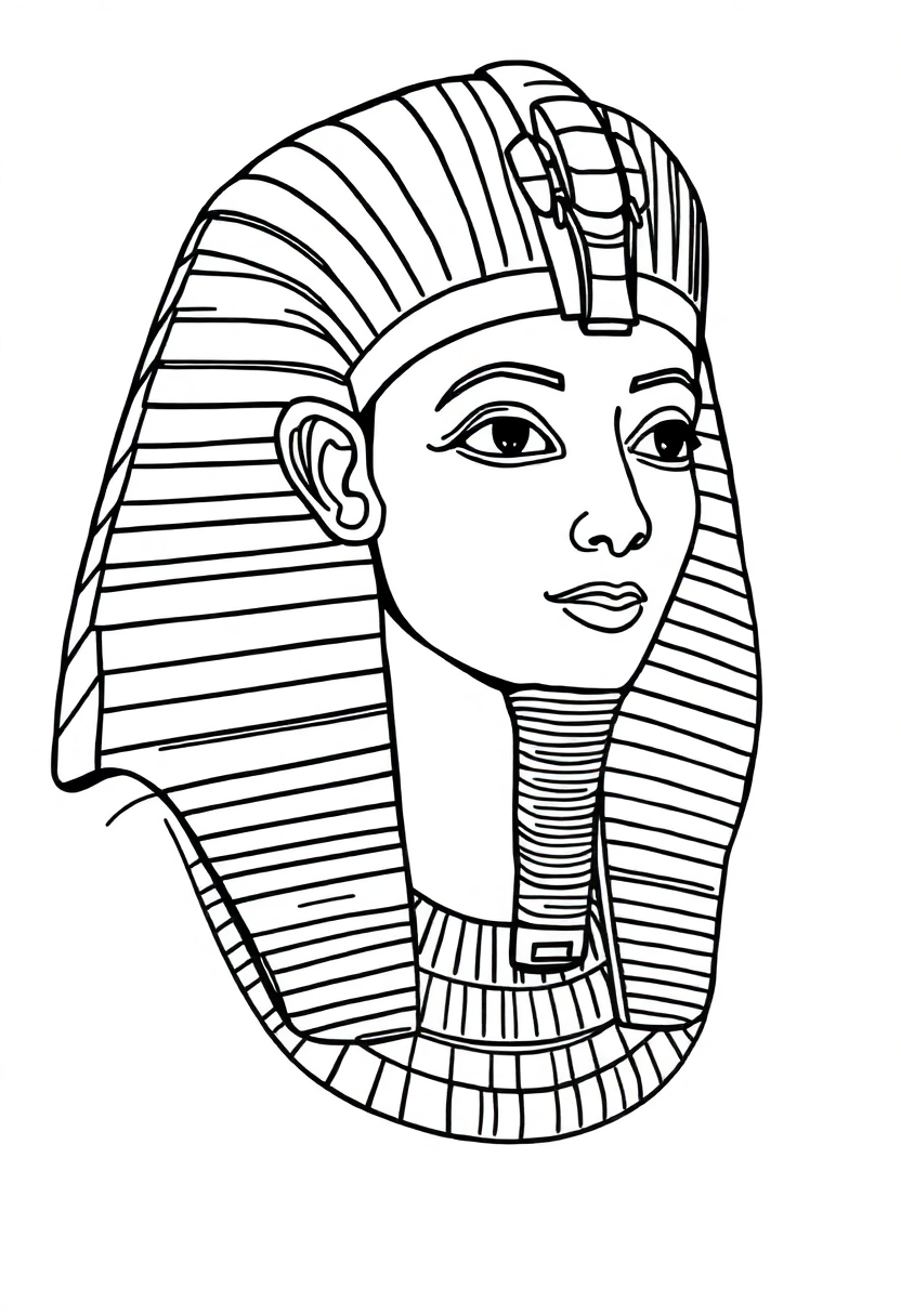 Egyptian Pharaoh with ornate headdress coloring page featuring mandala patterns and bold outlines for printing