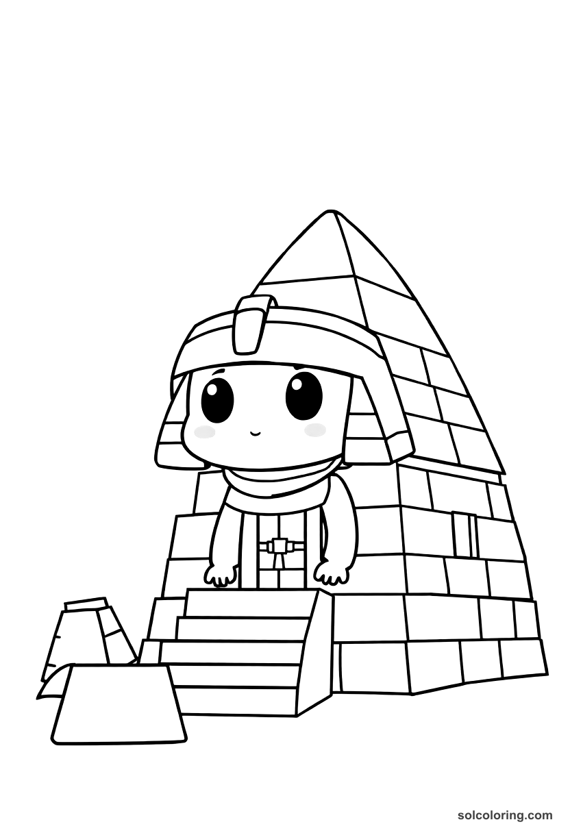 Chibi Egyptian Pyramid Construction Site coloring page, free printable chibi style