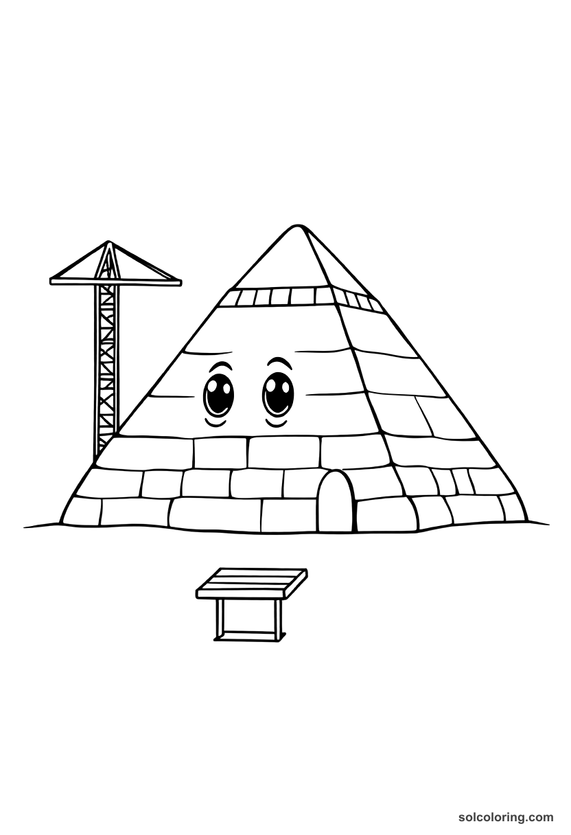 Cute Cartoon Egyptian Pyramid Construction Site coloring page, free printable cute cartoon style