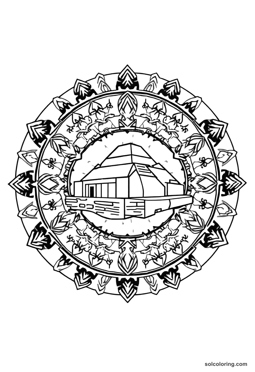 Mandala Egyptian Pyramid Construction Site coloring page, free printable mandala style