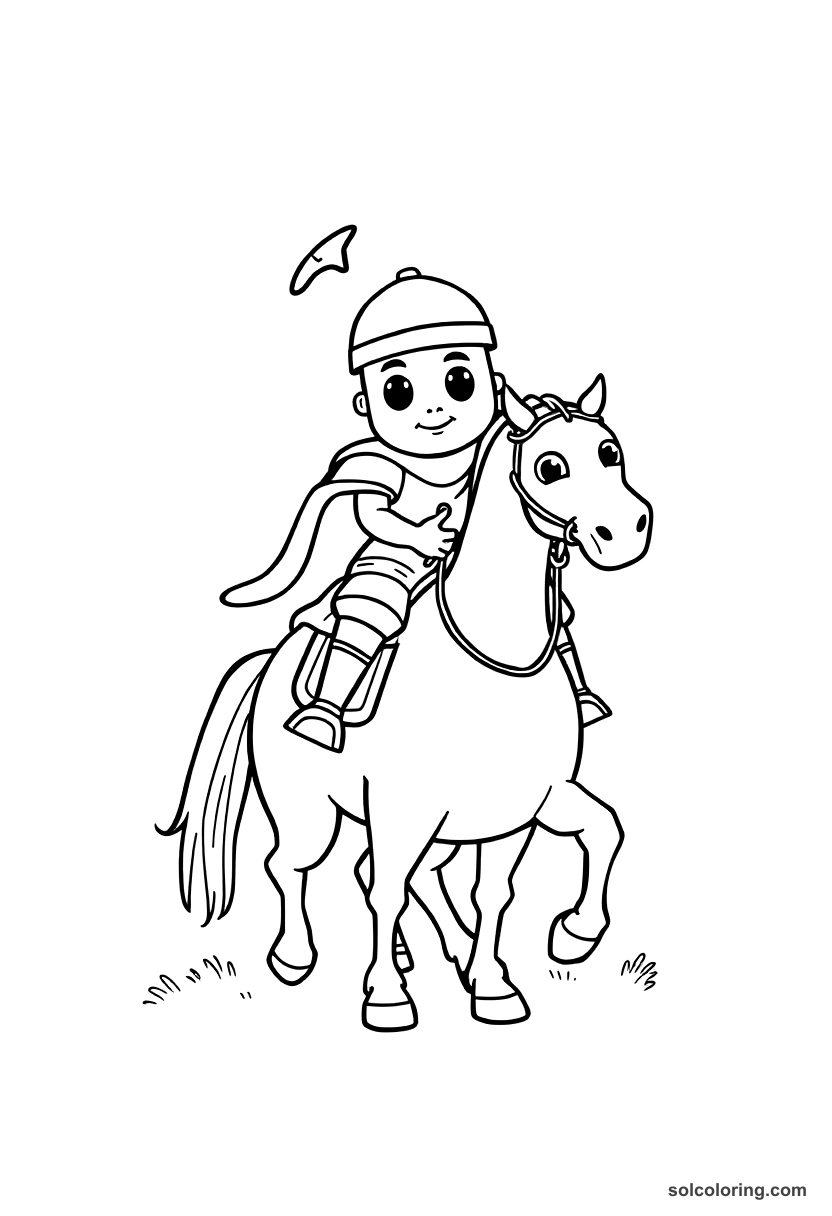Cute Cartoon El Cid on Horseback coloring page, free printable cute cartoon style