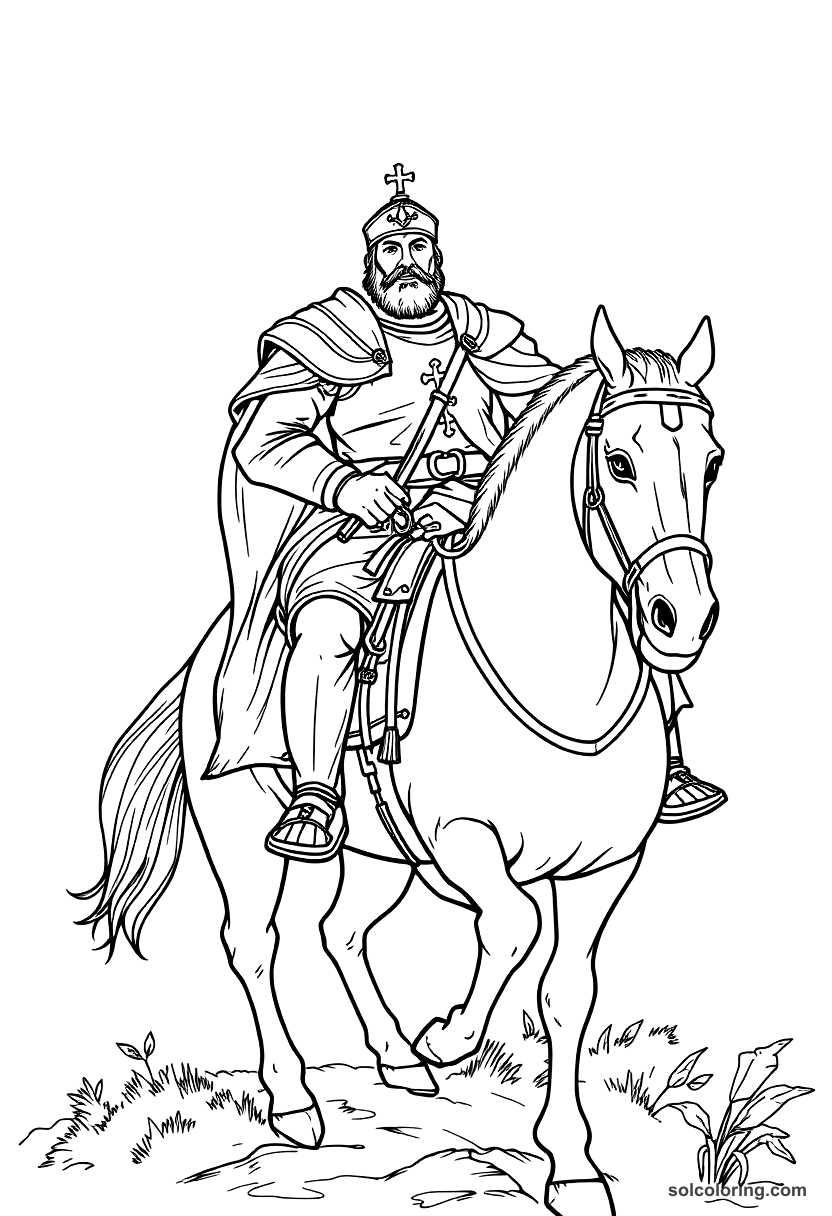 El Cid on Horseback coloring page, free printable detailed style