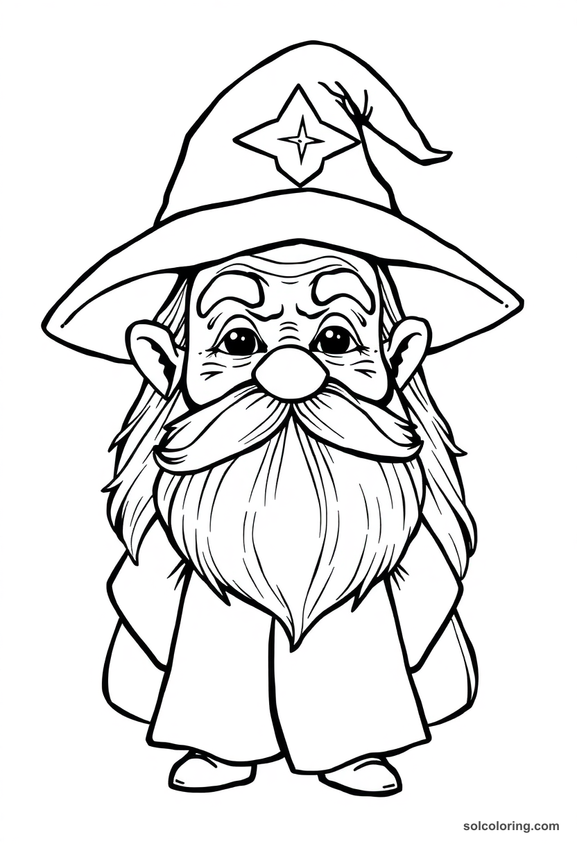 Chibi Elderly Wizard Headmaster with Silver Beard and Pointed Star-Covered Hat