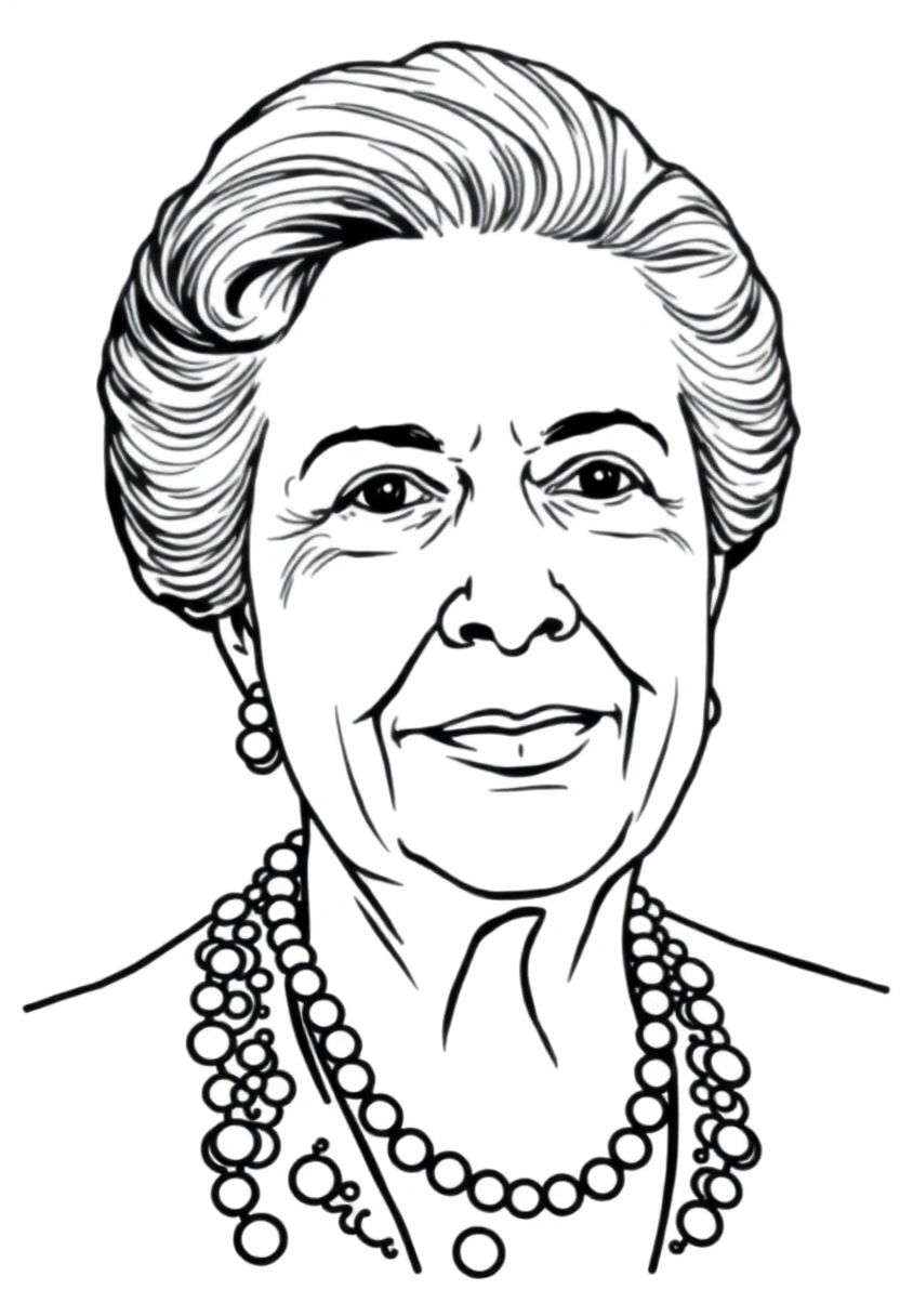 Eleanor Roosevelt portrait coloring page showing the First Lady's face with simple outlines and clear details for easy coloring