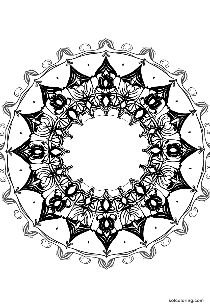 Mandala Elizabethan Theater Performance coloring page, free printable mandala style