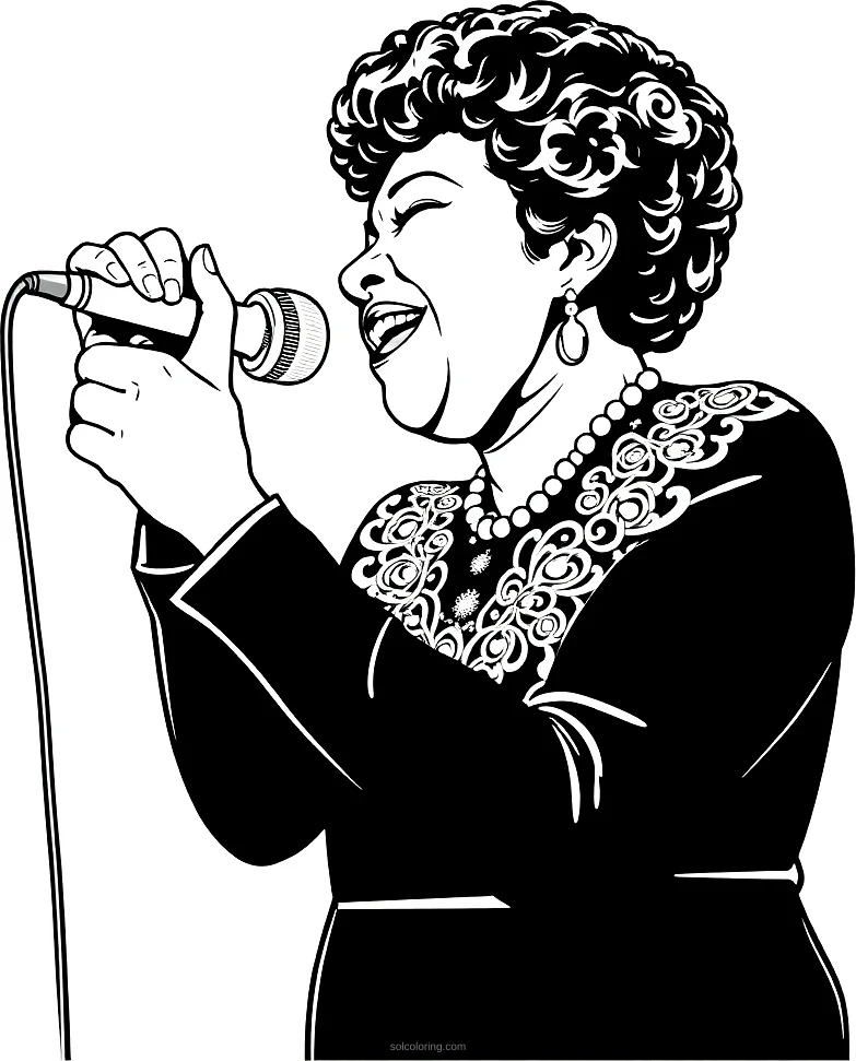 Ella Fitzgerald Performing coloring page for kids