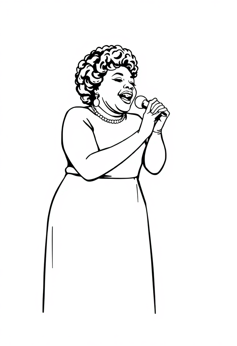 Ella Fitzgerald Performing coloring page, free printable