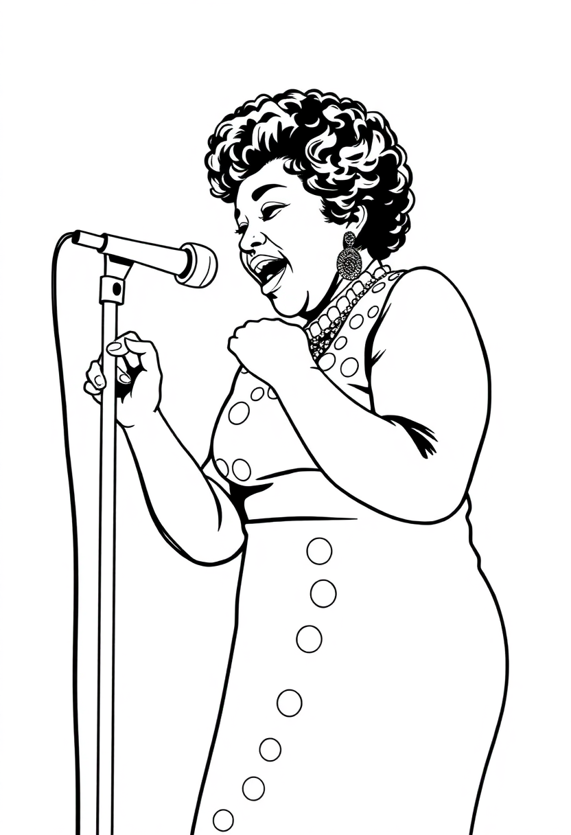 Ella Fitzgerald Performing coloring page, free printable