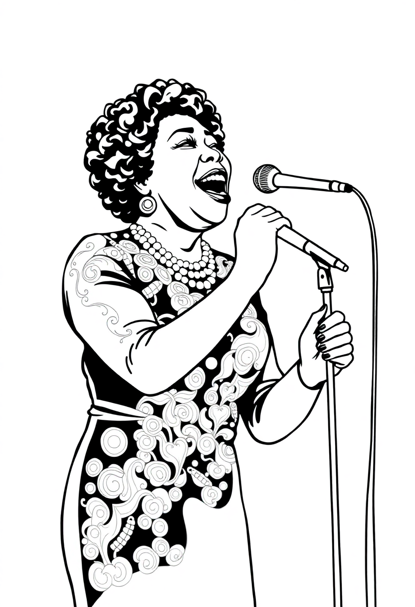 Ella Fitzgerald Performing coloring page, free printable