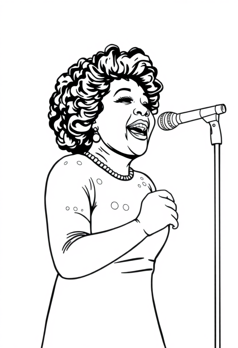 Ella Fitzgerald Performing coloring page, free printable