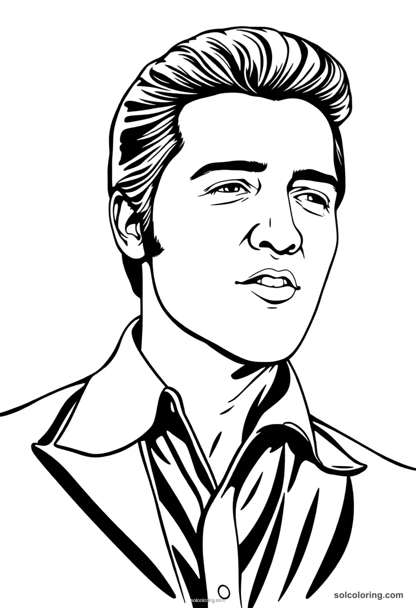 Illustrated Portrait Elvis Presley illustrated portrait coloring page for kids