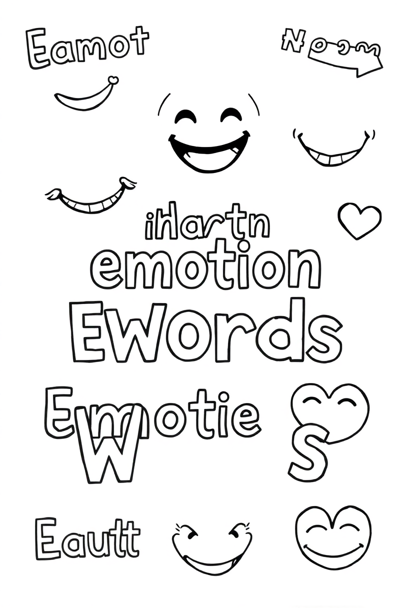 Emotion Words coloring page for kids
