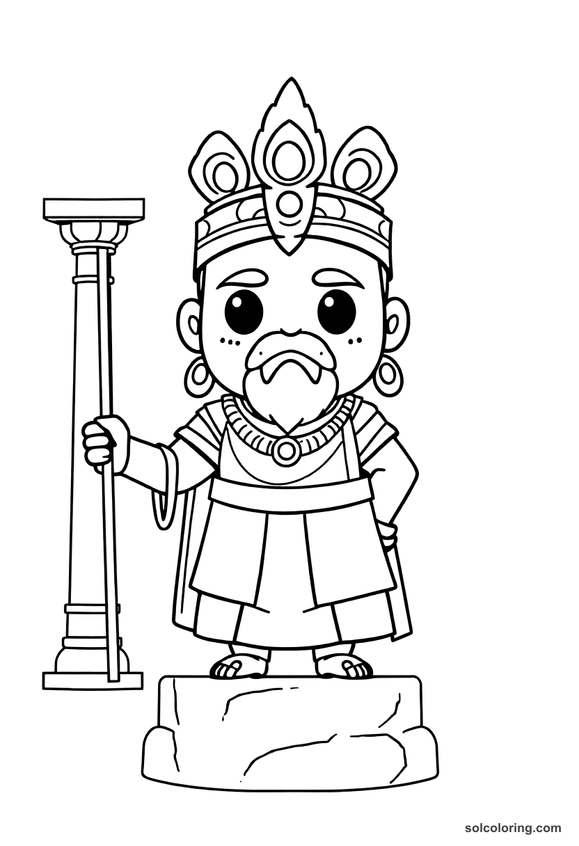 Chibi Emperor Ashoka Erecting His Pillars coloring page, free printable chibi style