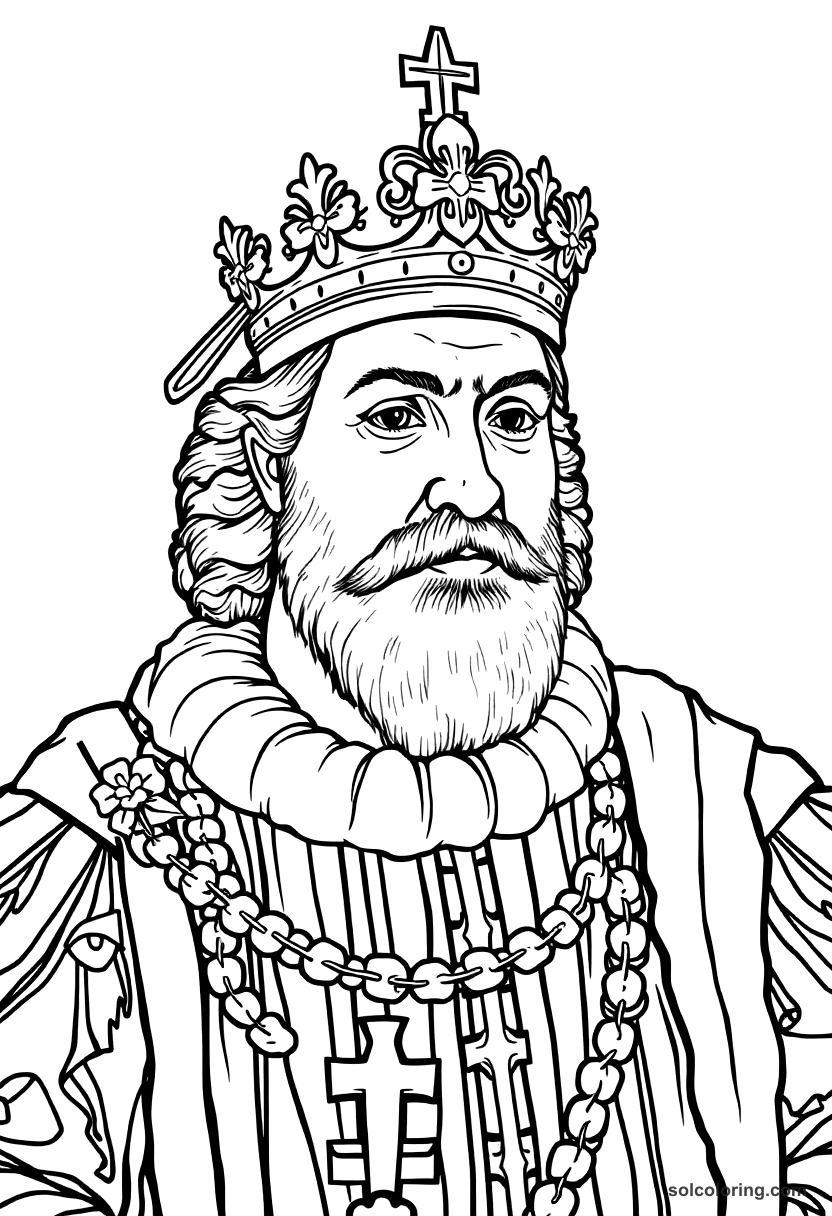 Emperor Charles V of the Holy Roman Empire coloring page, free printable detailed style