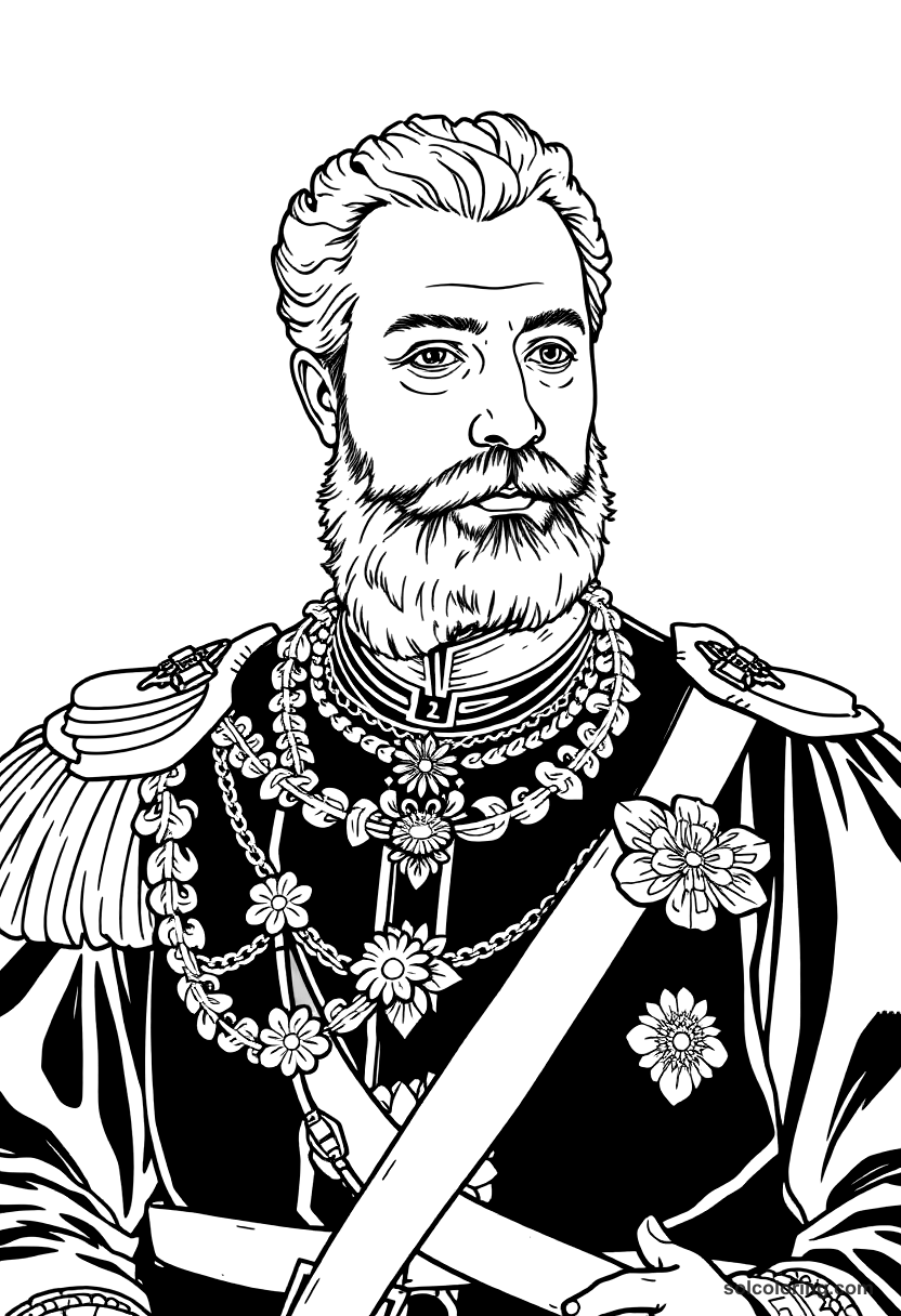 Emperor Franz Joseph I of Austria-Hungary coloring page, free printable detailed style