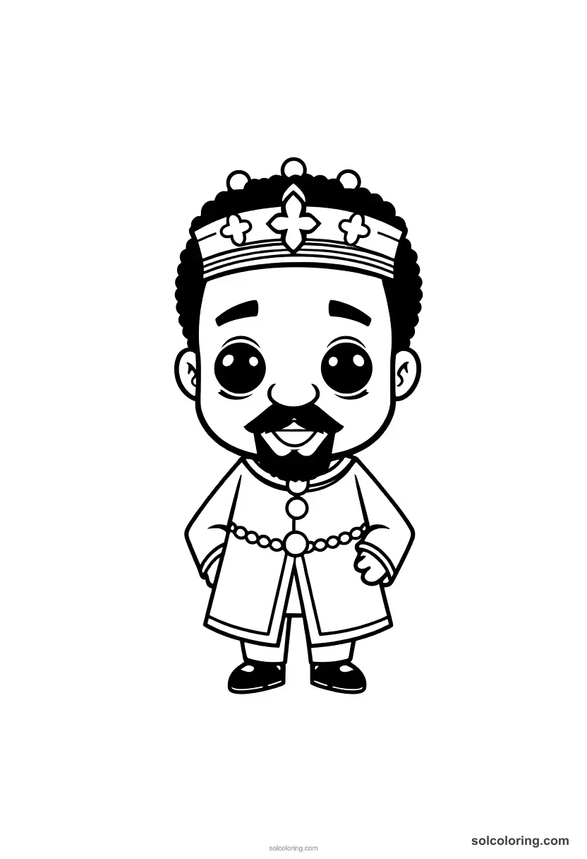 Chibi Emperor Haile Selassie of Ethiopia chibi coloring page for kids