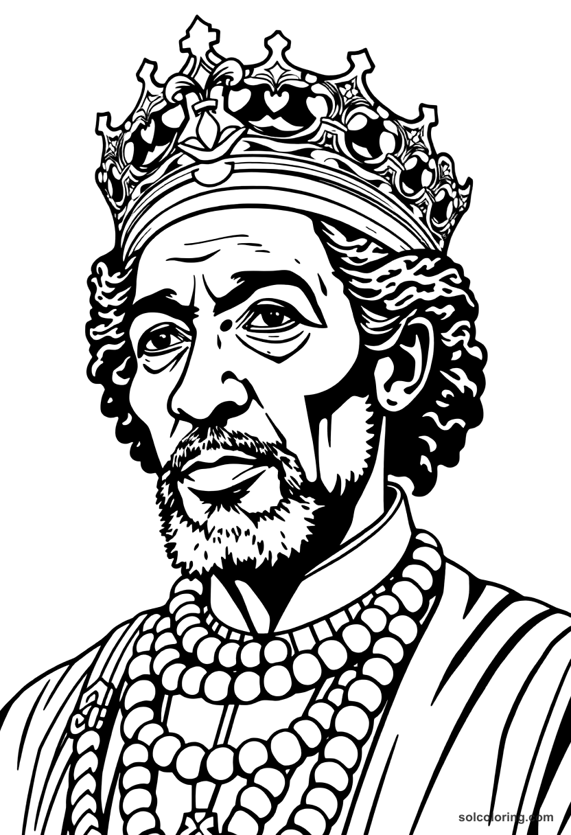 Emperor Haile Selassie of Ethiopia coloring page, free printable detailed style