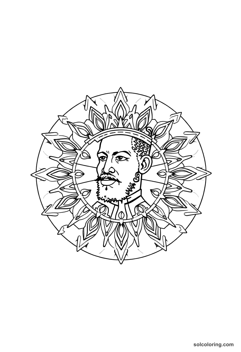 Mandala Emperor Haile Selassie of Ethiopia coloring page, free printable mandala style