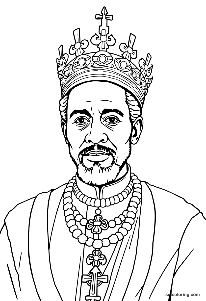 Emperor Haile Selassie of Ethiopia coloring page, free printable realistic style