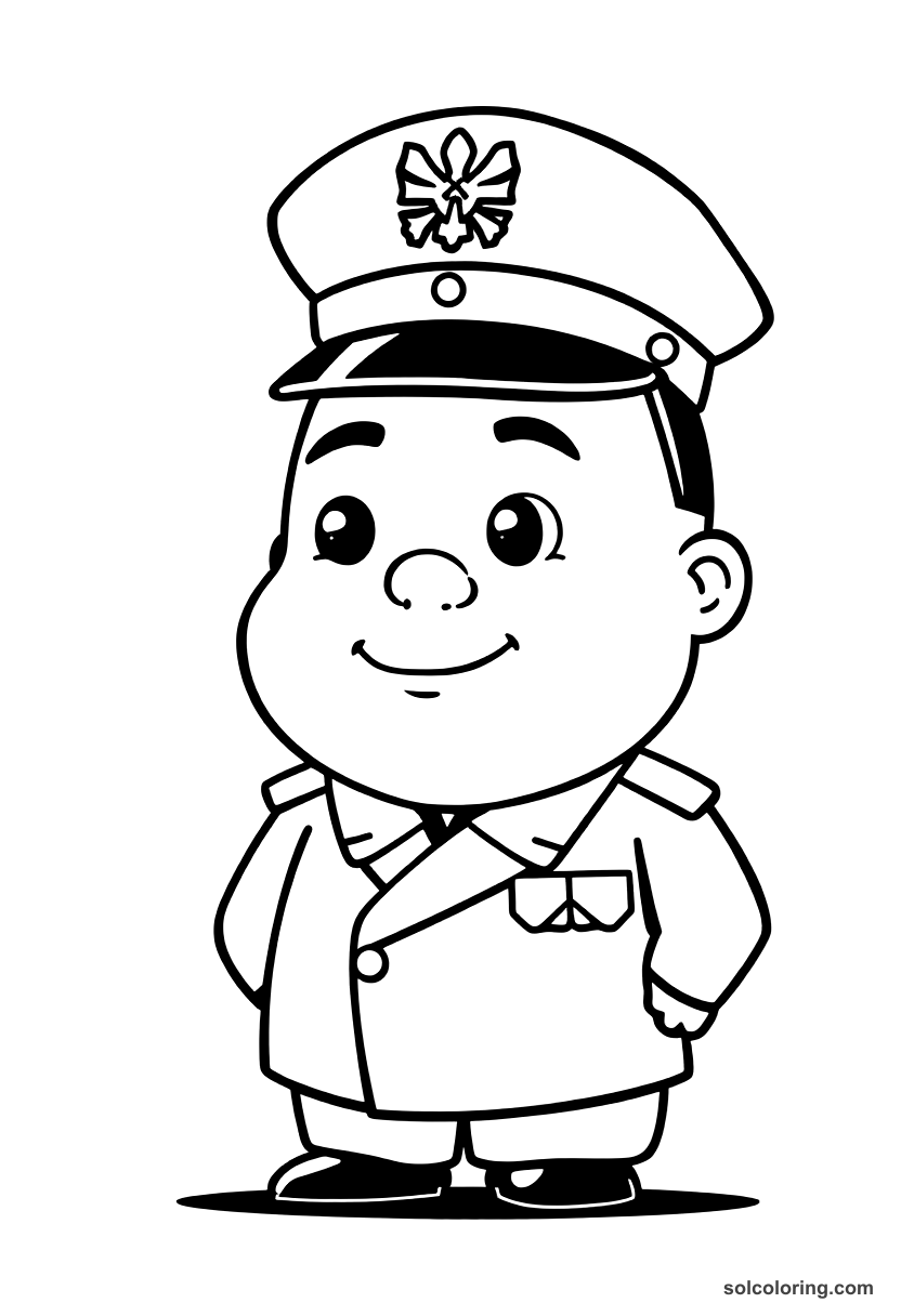 Cute Cartoon Emperor Hirohito in Military Uniform coloring page, free printable cute cartoon style