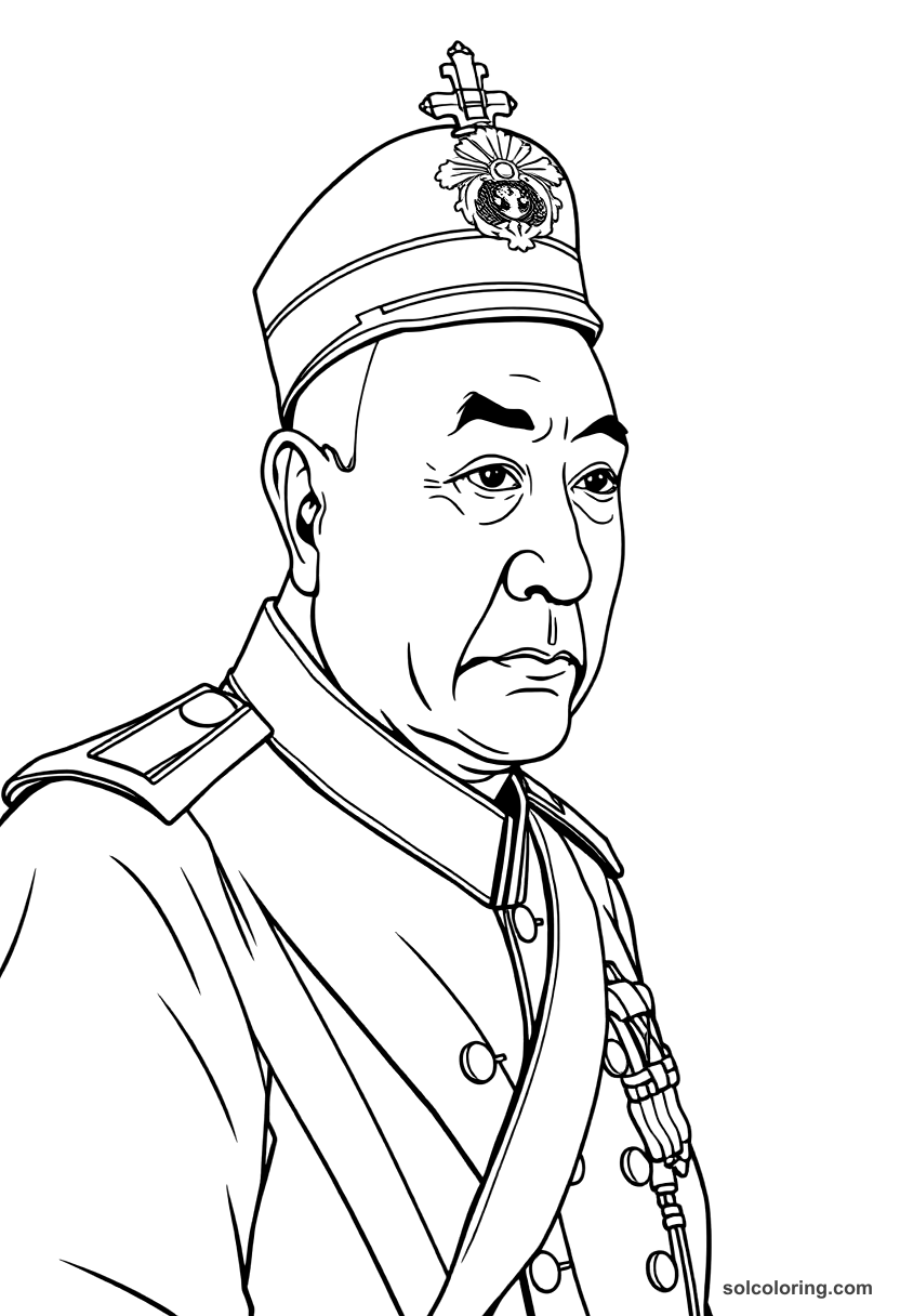 Emperor Hirohito in Military Uniform coloring page, free printable detailed style