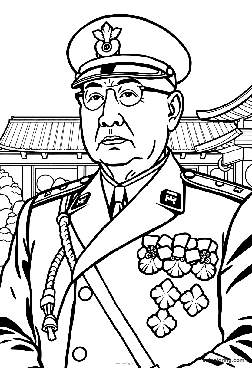 Emperor Hirohito in Military Uniform realistic coloring page for kids
