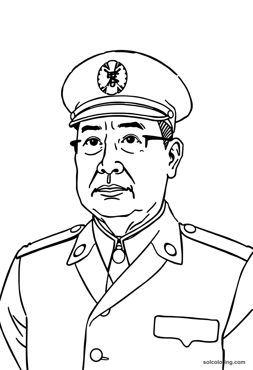 Simple Emperor Hirohito in Military Uniform coloring page, free printable simple style
