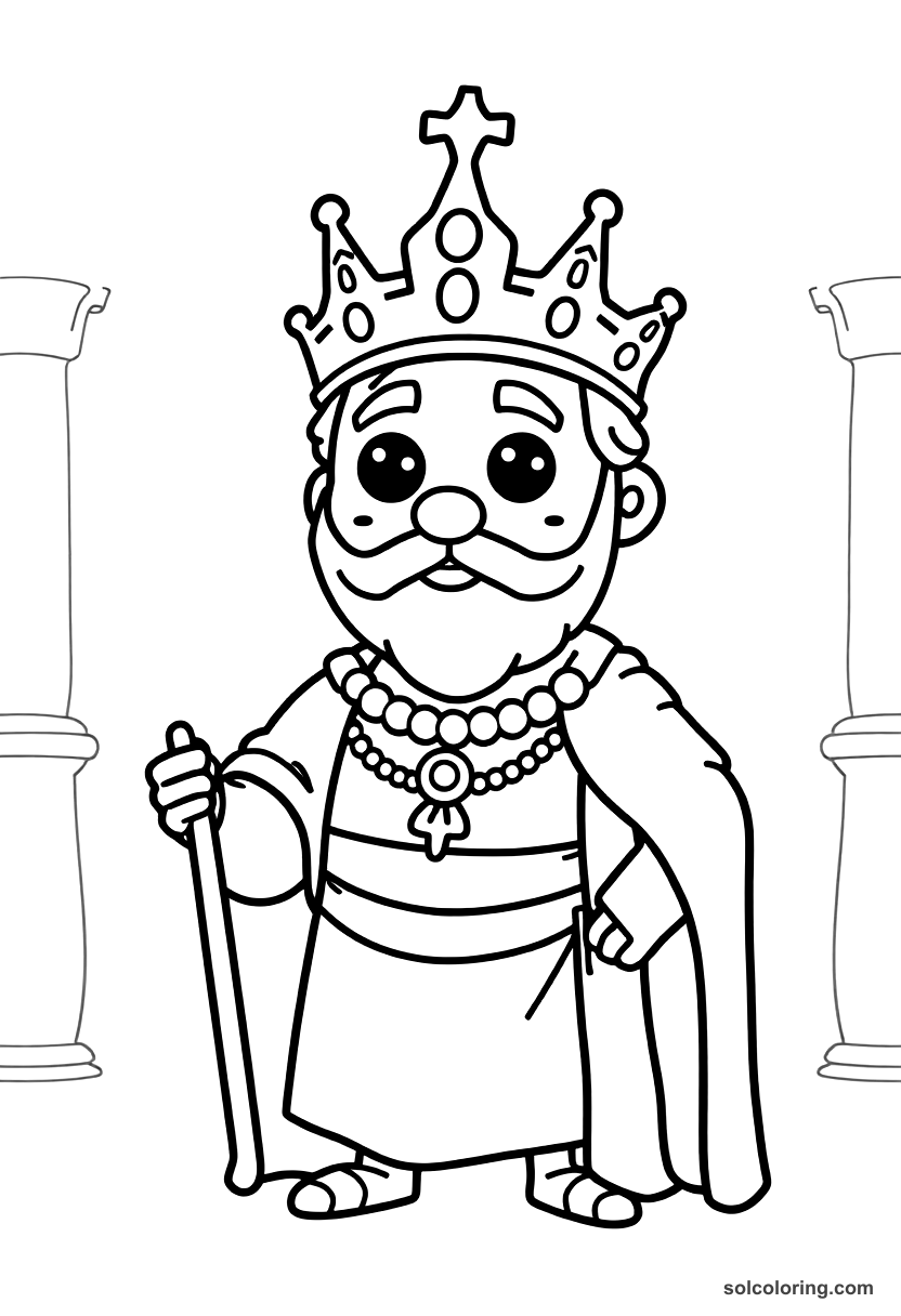 Cute Cartoon Emperor Justinian I in Byzantine Court coloring page, free printable cute cartoon style