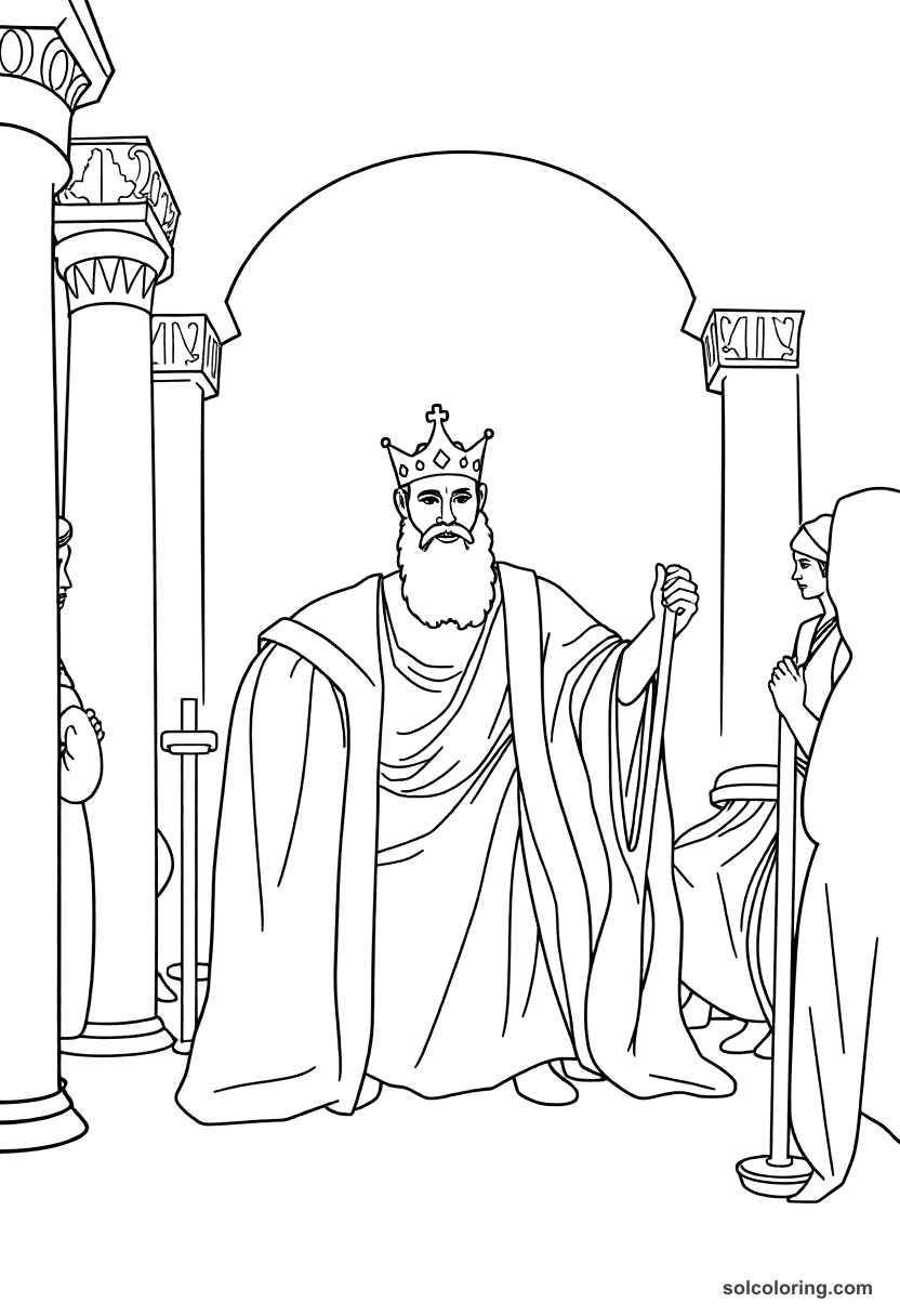 Simple Emperor Justinian I in Byzantine Court coloring page, free printable simple style