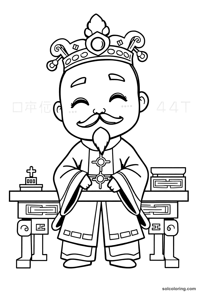 Chibi Emperor Kangxi of China at His Desk coloring page, free printable chibi style for kids and adults