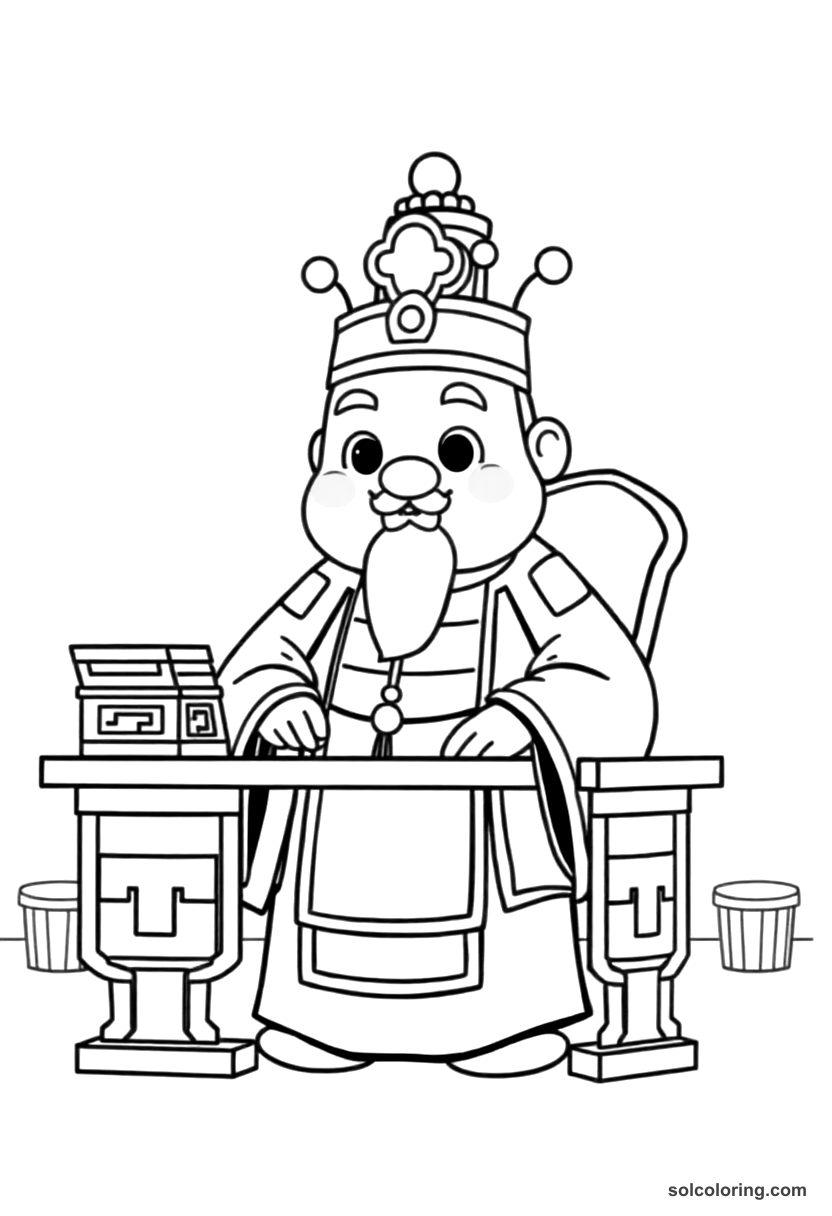 Cute Cartoon Emperor Kangxi of China at His Desk coloring page, free printable cute cartoon style