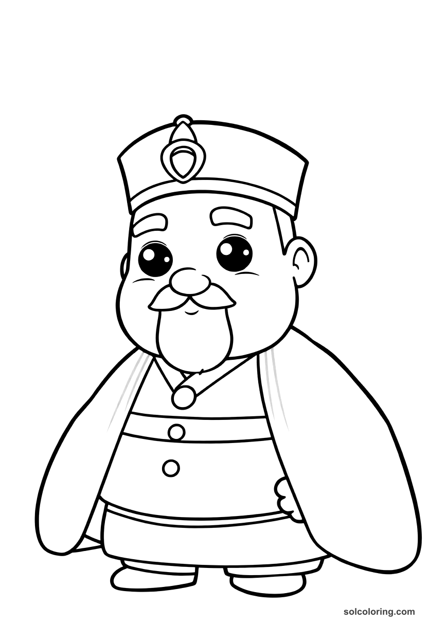Cute Cartoon Emperor Meiji of Japan in Western Uniform coloring page, free printable cute cartoon style