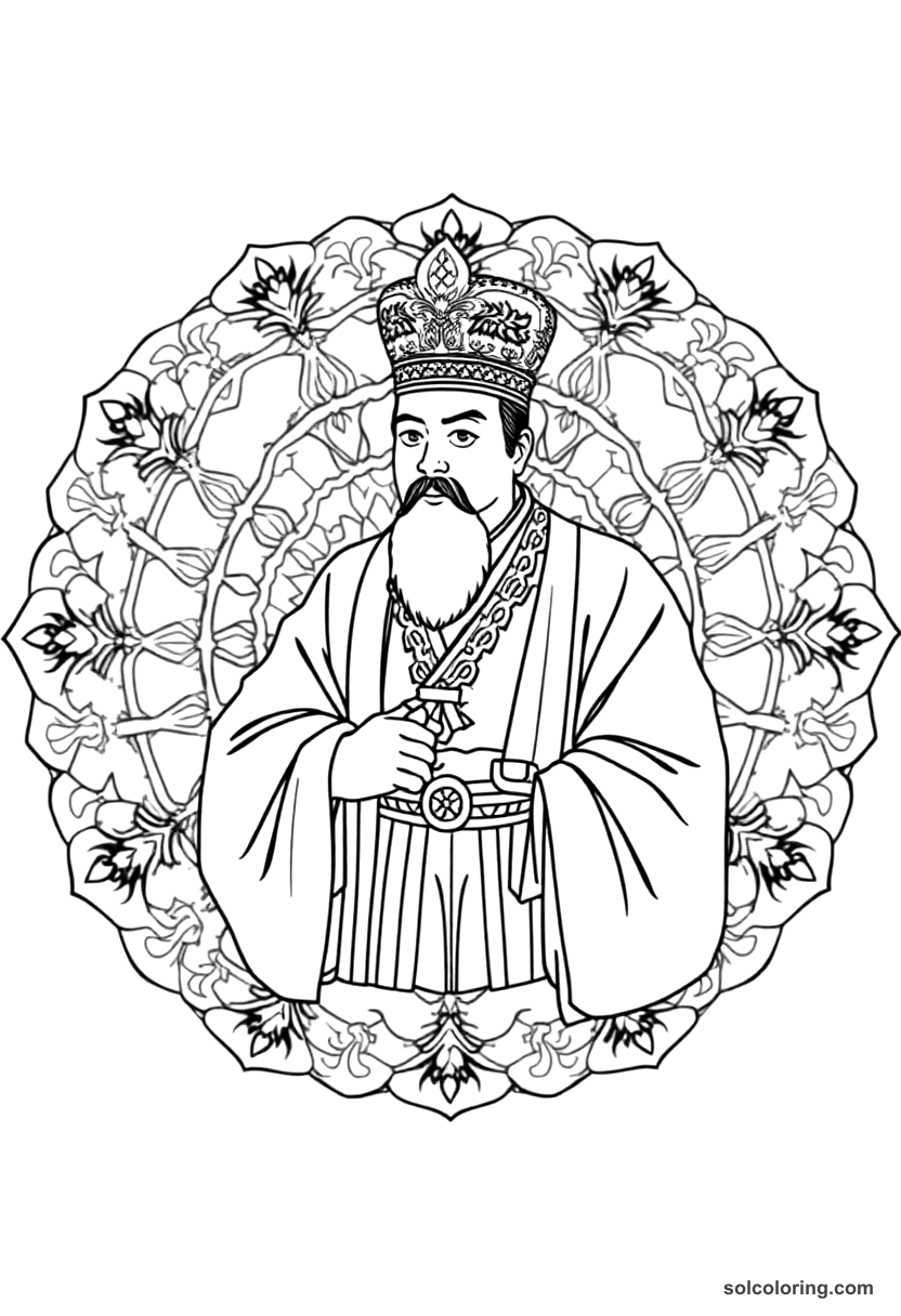 Mandala Emperor Meiji of Japan in Western Uniform coloring page, free printable mandala style